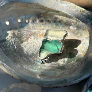 Size 6.5 // Blue and White Sea Glass Statement Ring