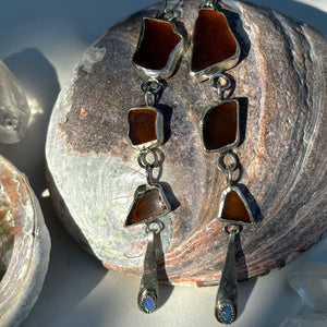 Brown Sea Glass and Australian Opal Statement Earrings