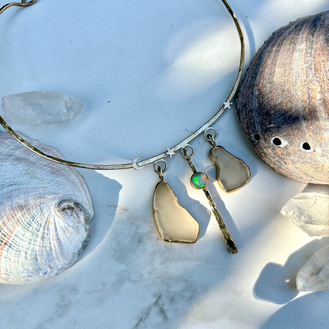 Sea Glass & Ethiopian Opal Celestial Neck Cuff
