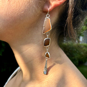 Brown Sea Glass and Australian Opal Statement Earrings