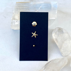 14k Gold Fill Shell Stud Trio